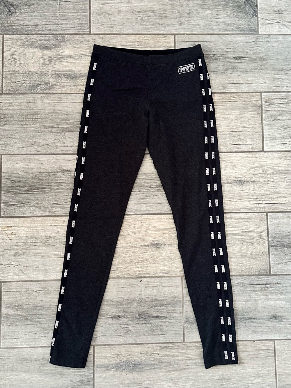 PINK Victoria's Secret Charcoal Logo-Strip Side Seam Leggings